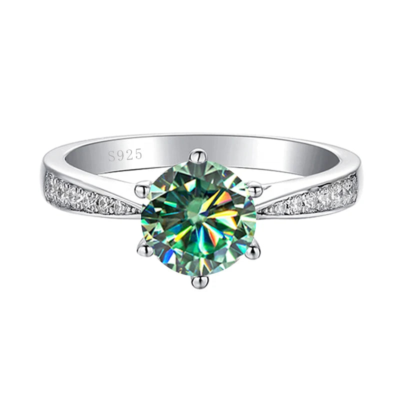 JoyceJelly Green Moissanite Ring For Women Solid 925 Sterling Silver Round Moissanite Bridal Female Engagement Wedding Jewerly