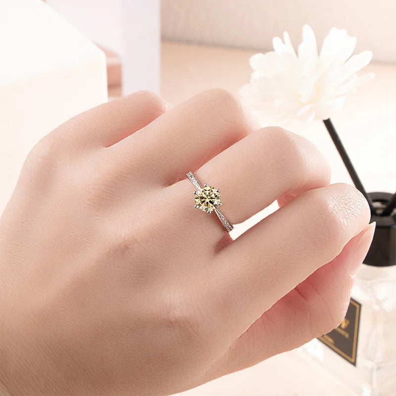 JoyceJelly Green Moissanite Ring For Women Solid 925 Sterling Silver Round Moissanite Bridal Female Engagement Wedding Jewerly