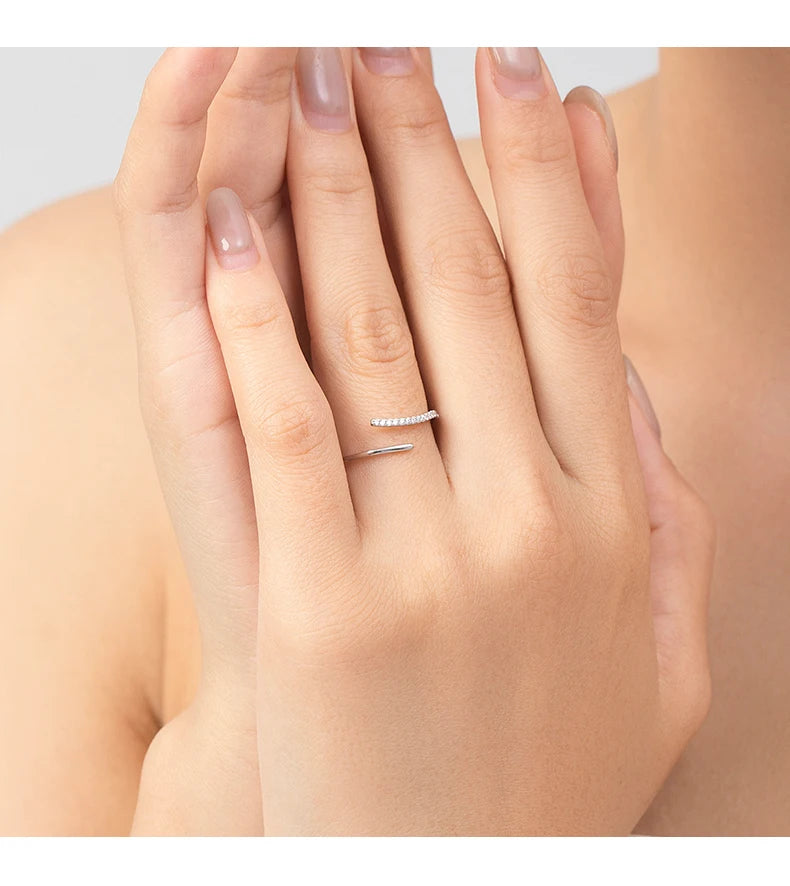 MODIAN Minimalism 925 Sterling Silver Line Thin CZ Opening Size Finger Ring Classic Luxury Stackable Jewelry For Women Gifts