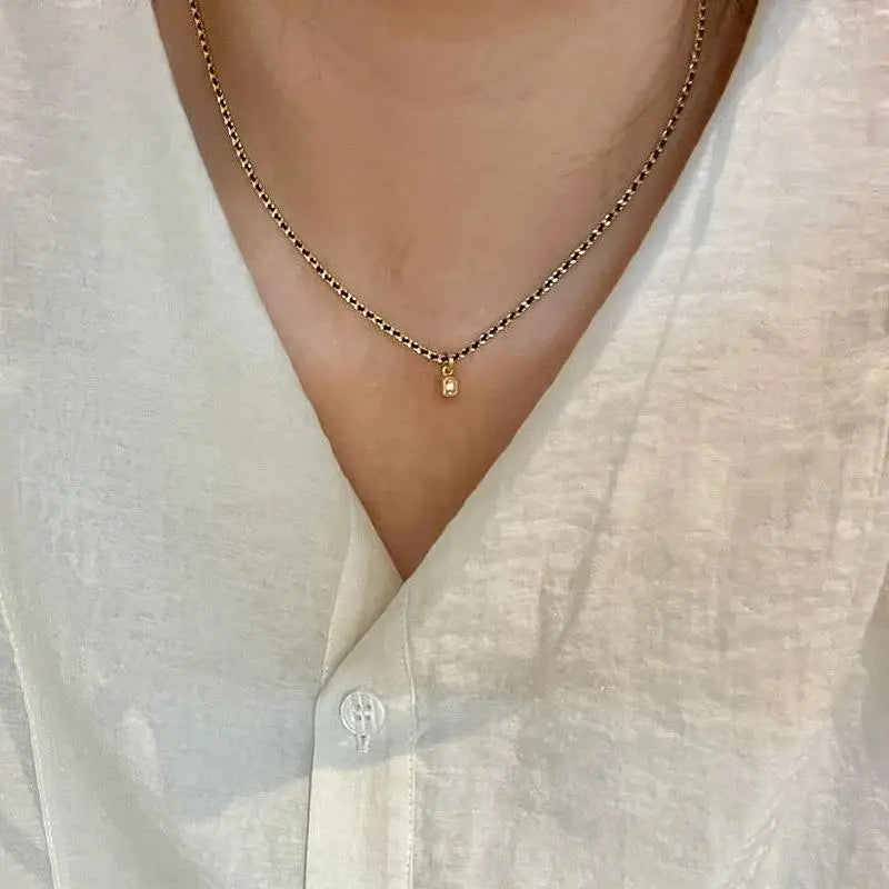 Classic minimalist design Black woven rope chain necklace light luxury exquisite square pendant party wedding fine jewelry