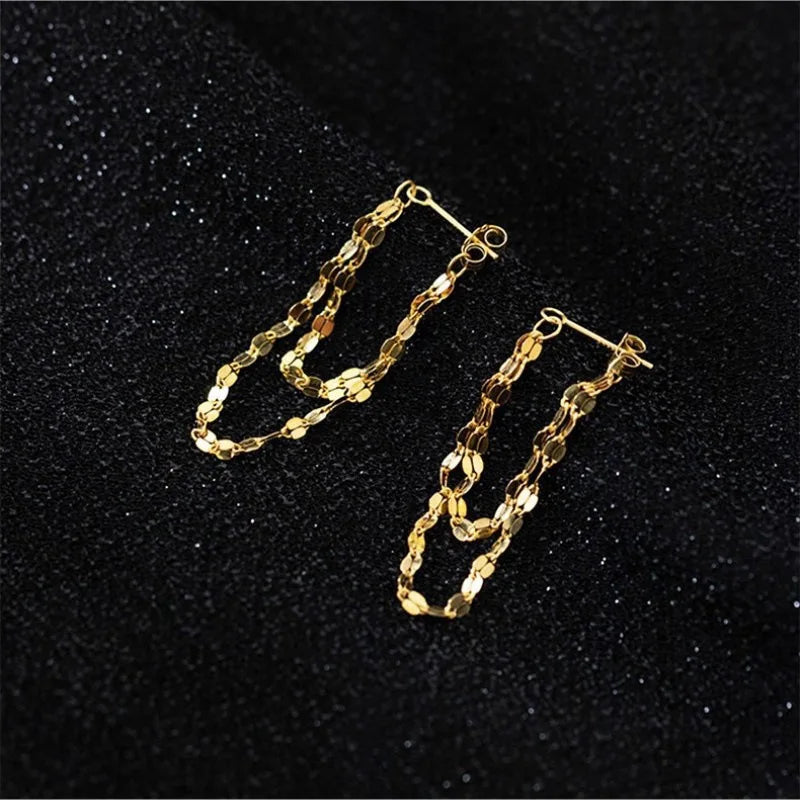 Minimalism Design Double Layered Tassel Chain Earrings for Women Shiny Gold Color Simple Ear Line Cartilage Jewelry Wholesale