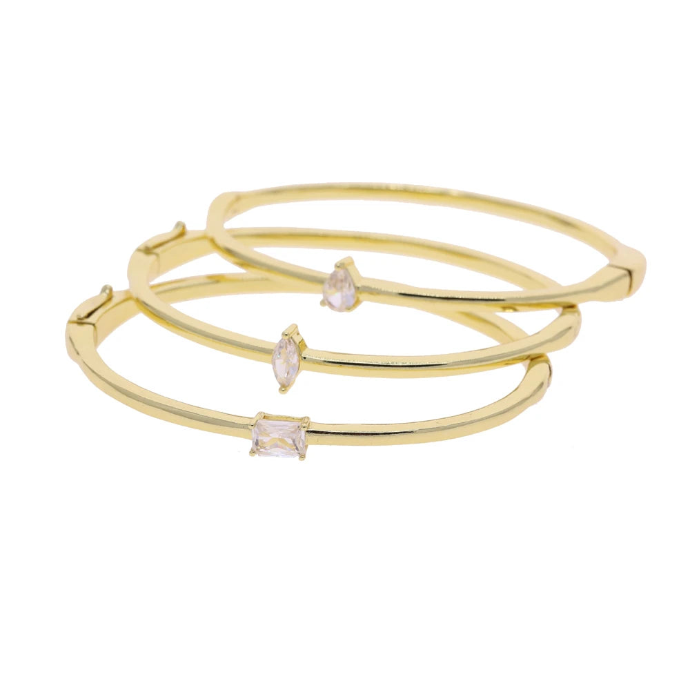 Minimalism Geometric Bangles for Women Heart Marquise Drop Rectangle Cubic Zircon Gold Silver Color Fashion Jewelry for Party
