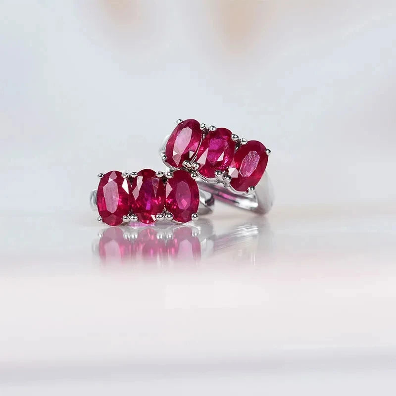 Minimalist design Silver inlay ruby hoop earrings for women Couple neutral style exquisite charm Banquet Party Jewelry new in