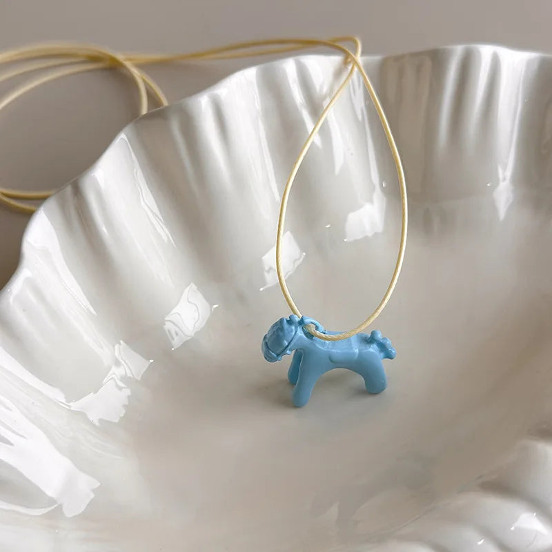 Minimalism Enamel Drip Glaze Colorful Horse Pendant Long Necklace Adjustable Sweater Chain Simple Jewelry Accessories Gifts