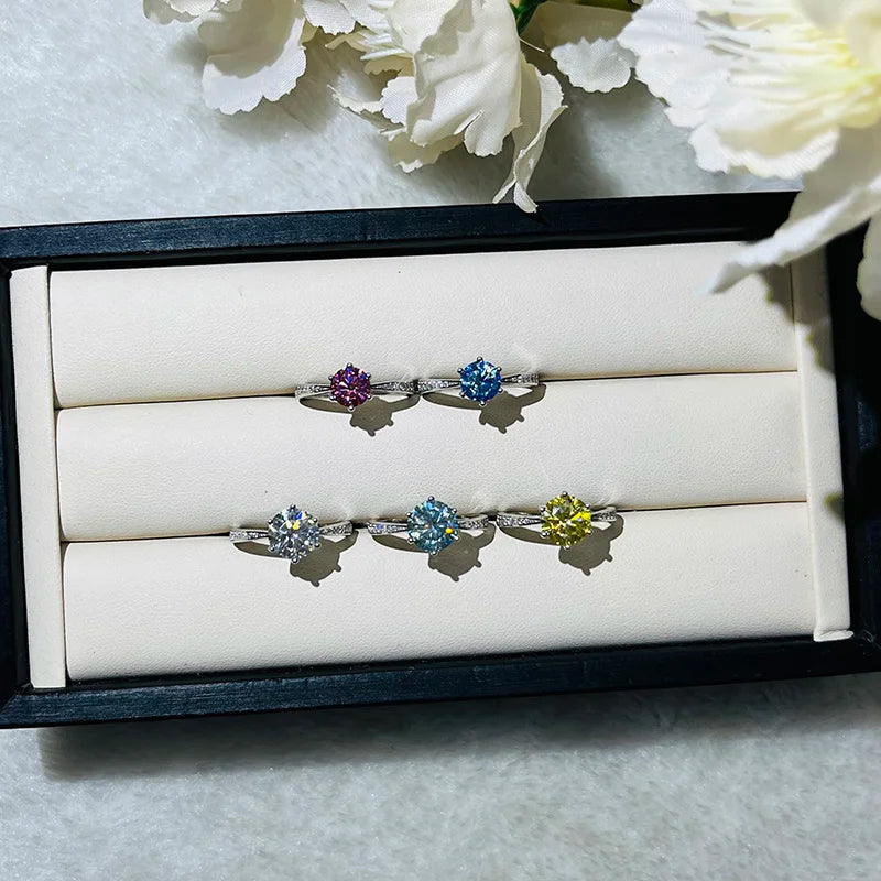 JoyceJelly Green Moissanite Ring For Women Solid 925 Sterling Silver Round Moissanite Bridal Female Engagement Wedding Jewerly