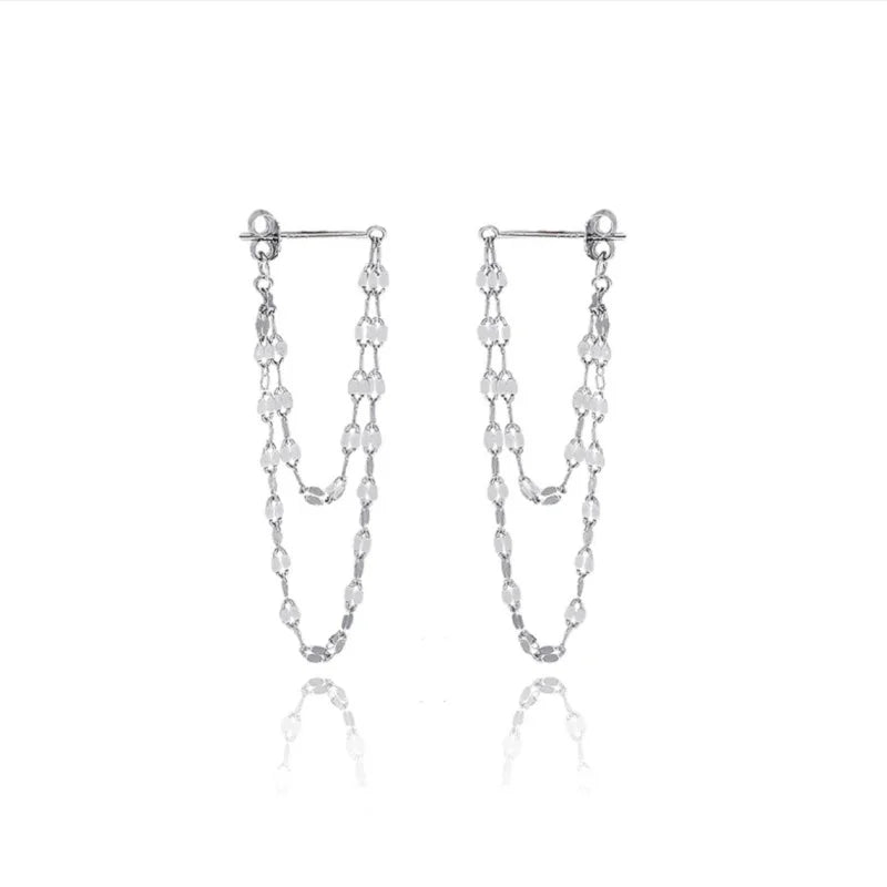 Minimalism Design Double Layered Tassel Chain Earrings for Women Shiny Gold Color Simple Ear Line Cartilage Jewelry Wholesale
