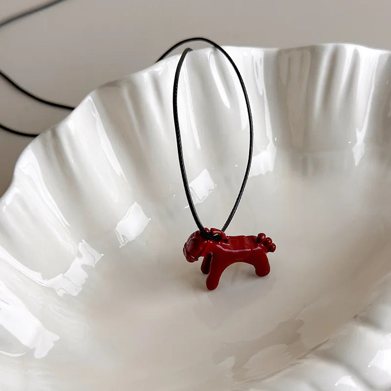 Minimalism Enamel Drip Glaze Colorful Horse Pendant Long Necklace Adjustable Sweater Chain Simple Jewelry Accessories Gifts