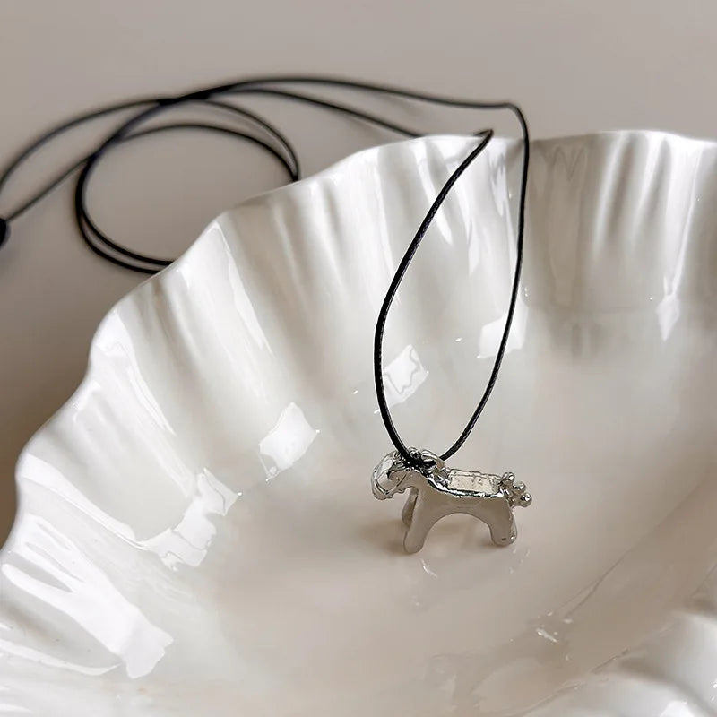 Minimalism Enamel Drip Glaze Colorful Horse Pendant Long Necklace Adjustable Sweater Chain Simple Jewelry Accessories Gifts