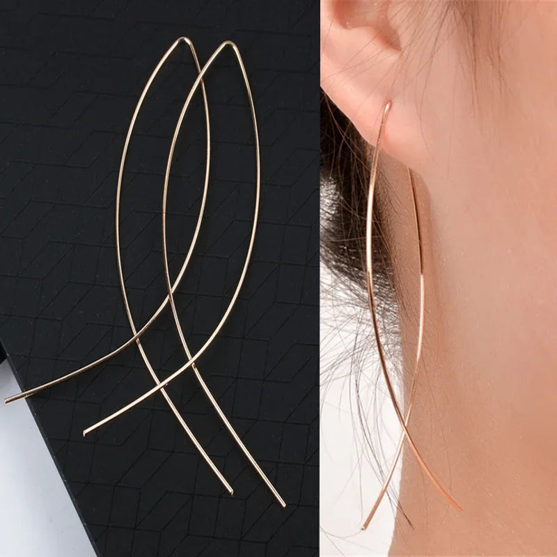 Minimalism Design Double Layered Tassel Chain Earrings for Women Shiny Gold Color Simple Ear Line Cartilage Jewelry Wholesale