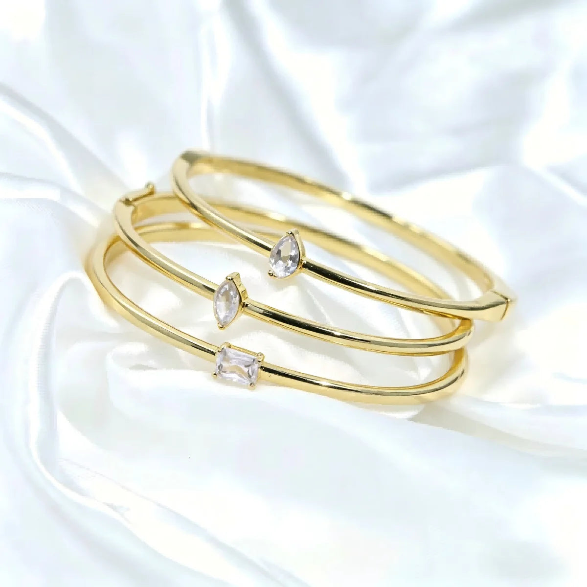 Minimalism Geometric Bangles for Women Heart Marquise Drop Rectangle Cubic Zircon Gold Silver Color Fashion Jewelry for Party