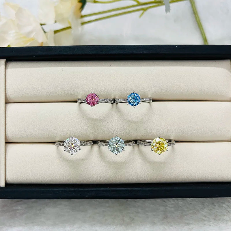 JoyceJelly Green Moissanite Ring For Women Solid 925 Sterling Silver Round Moissanite Bridal Female Engagement Wedding Jewerly
