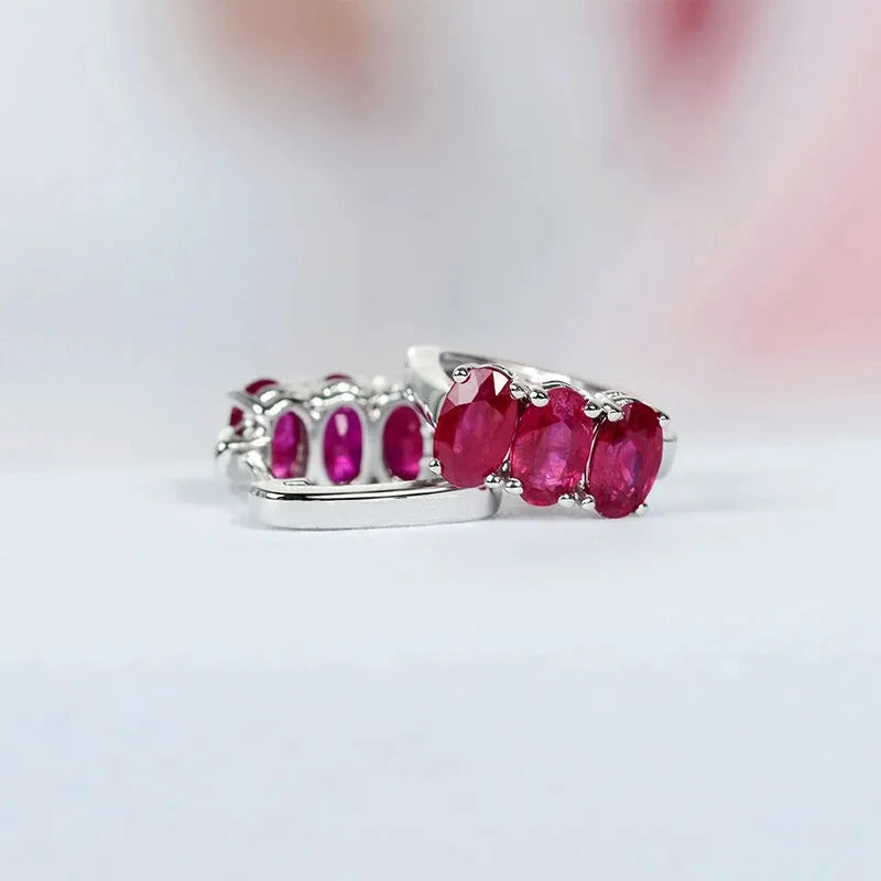 Minimalist design Silver inlay ruby hoop earrings for women Couple neutral style exquisite charm Banquet Party Jewelry new in