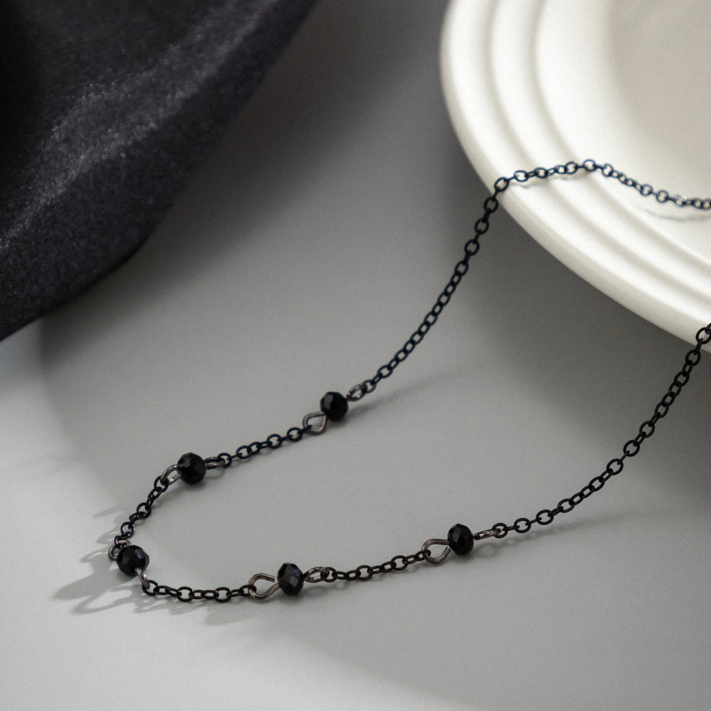 Lacteo Minimalism Crystal Beads Ball Chain Necklace for Women Simple Black Link Chain Choker Jewelry Collar Party Wedding Girls