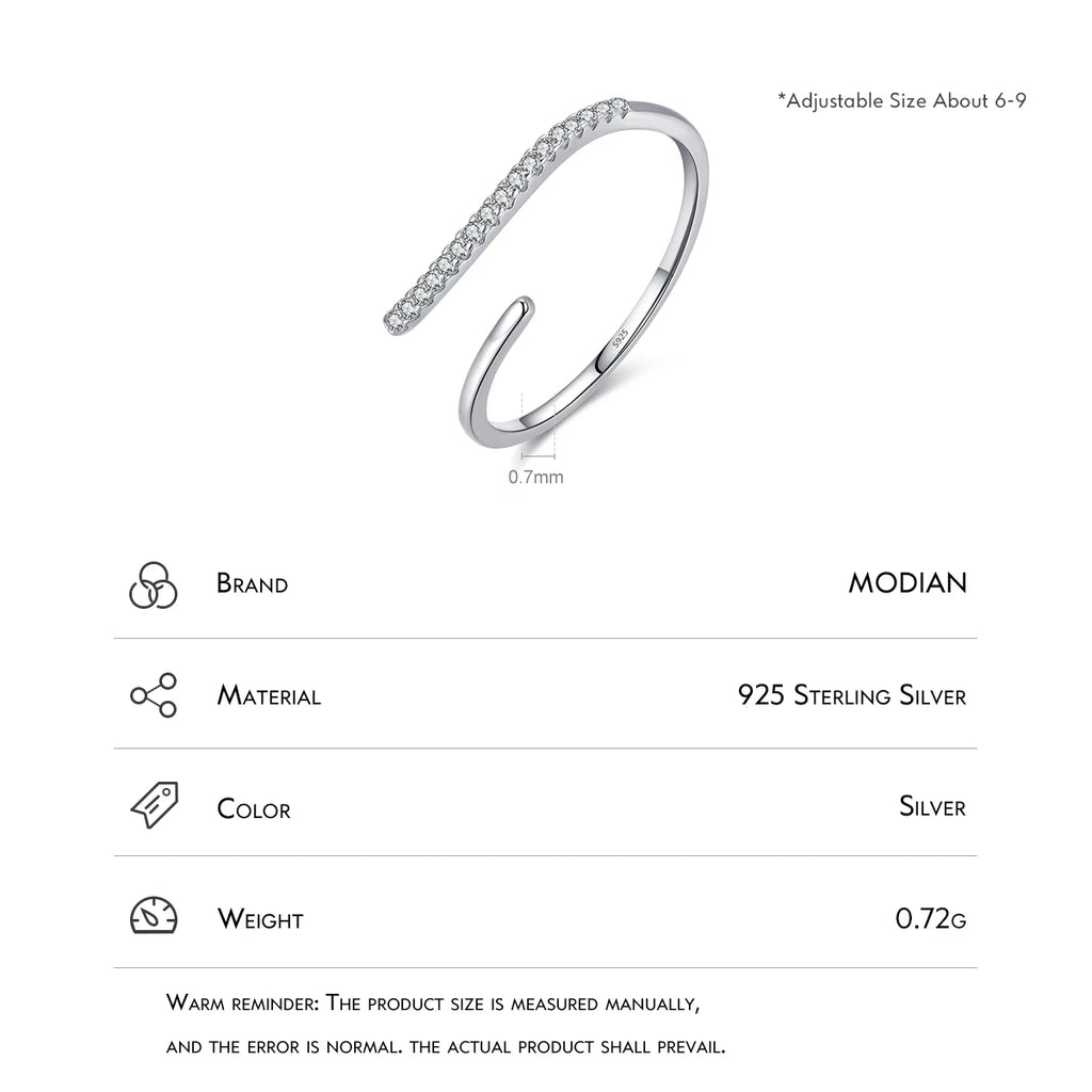 MODIAN Minimalism 925 Sterling Silver Line Thin CZ Opening Size Finger Ring Classic Luxury Stackable Jewelry For Women Gifts