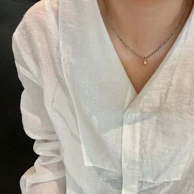 Classic minimalist design Black woven rope chain necklace light luxury exquisite square pendant party wedding fine jewelry