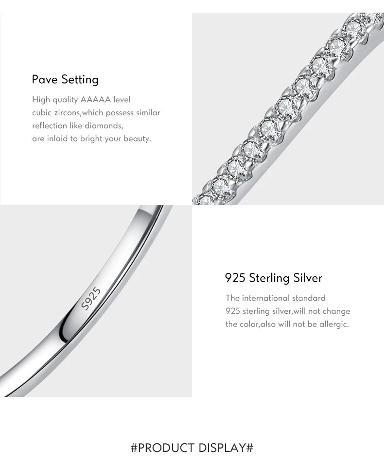 MODIAN Minimalism 925 Sterling Silver Line Thin CZ Opening Size Finger Ring Classic Luxury Stackable Jewelry For Women Gifts