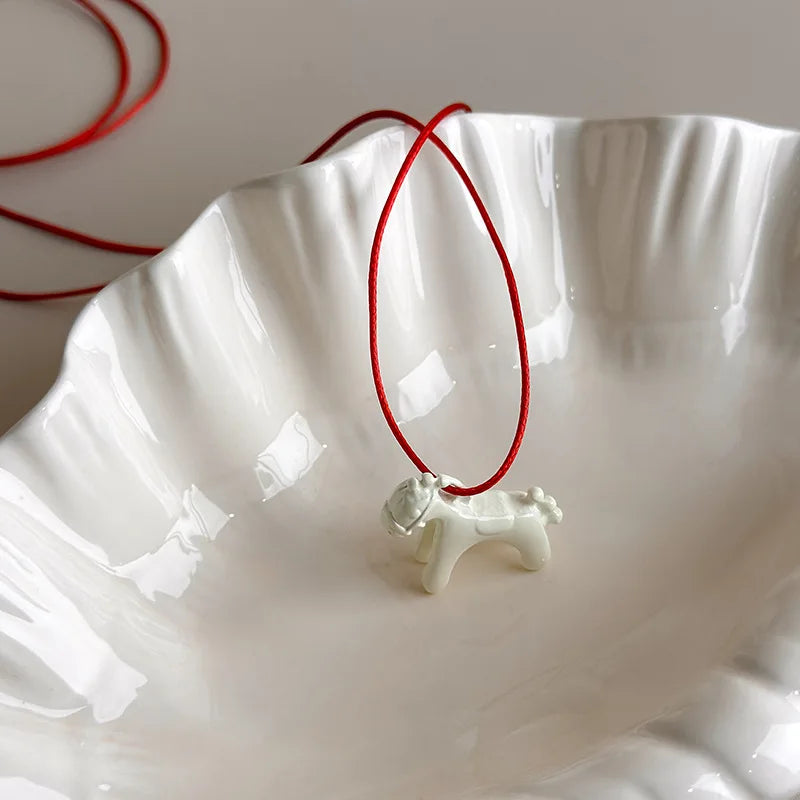Minimalism Enamel Drip Glaze Colorful Horse Pendant Long Necklace Adjustable Sweater Chain Simple Jewelry Accessories Gifts