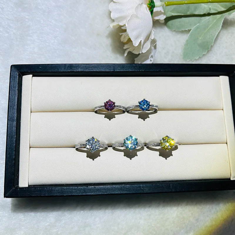 JoyceJelly Green Moissanite Ring For Women Solid 925 Sterling Silver Round Moissanite Bridal Female Engagement Wedding Jewerly