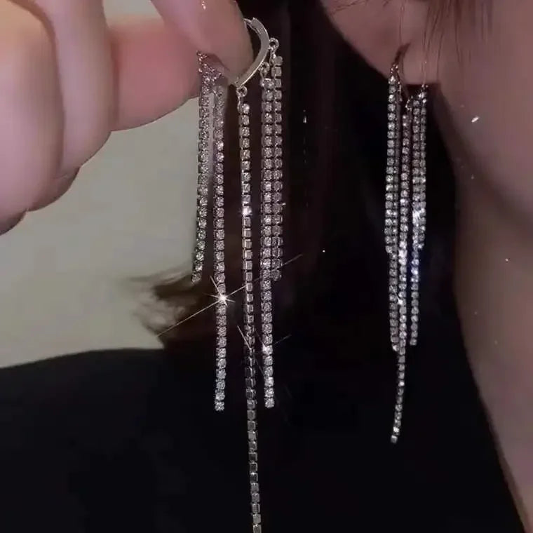 Minimalism Design Double Layered Tassel Chain Earrings for Women Shiny Gold Color Simple Ear Line Cartilage Jewelry Wholesale