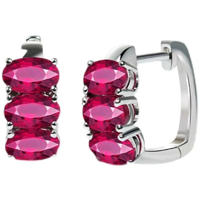 Minimalist design Silver inlay ruby hoop earrings for women Couple neutral style exquisite charm Banquet Party Jewelry new in
