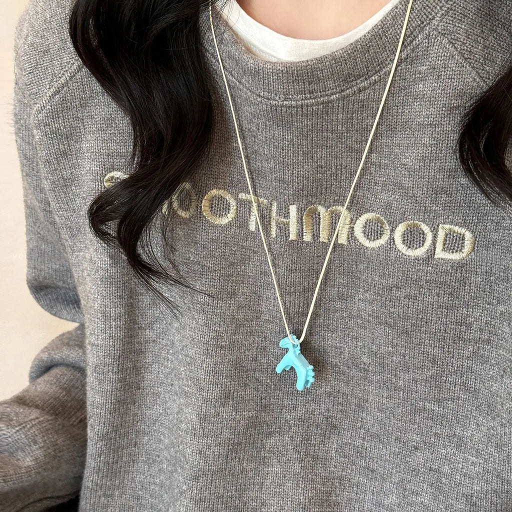Minimalism Enamel Drip Glaze Colorful Horse Pendant Long Necklace Adjustable Sweater Chain Simple Jewelry Accessories Gifts