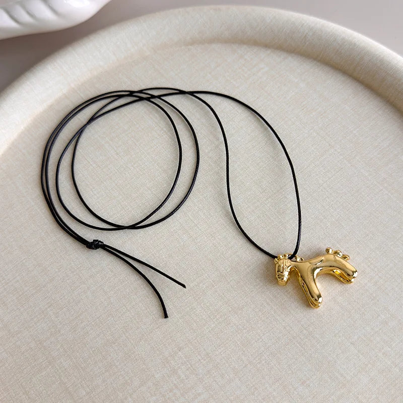 Minimalism Enamel Drip Glaze Colorful Horse Pendant Long Necklace Adjustable Sweater Chain Simple Jewelry Accessories Gifts