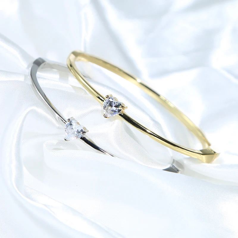 Minimalism Geometric Bangles for Women Heart Marquise Drop Rectangle Cubic Zircon Gold Silver Color Fashion Jewelry for Party