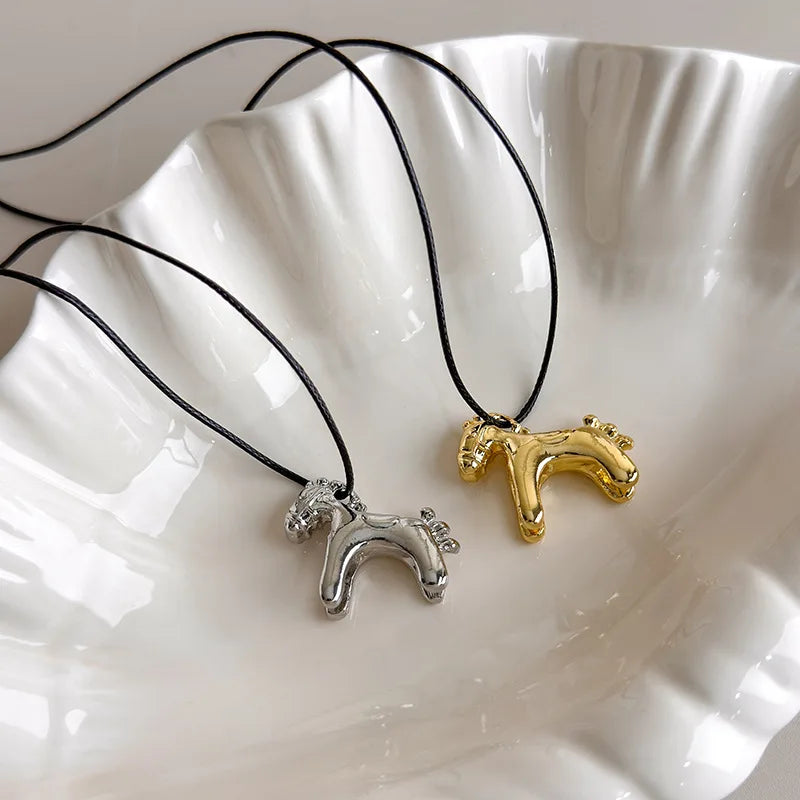 Minimalism Enamel Drip Glaze Colorful Horse Pendant Long Necklace Adjustable Sweater Chain Simple Jewelry Accessories Gifts