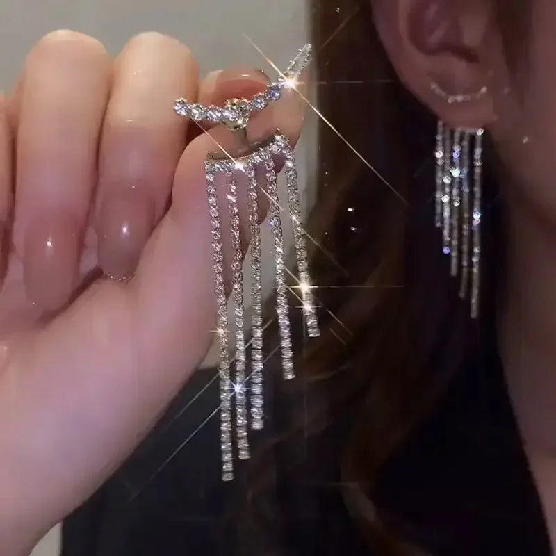 Minimalism Design Double Layered Tassel Chain Earrings for Women Shiny Gold Color Simple Ear Line Cartilage Jewelry Wholesale