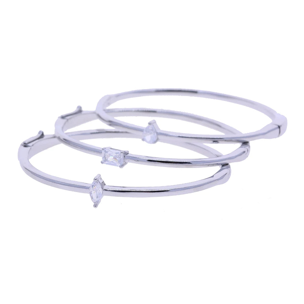 Minimalism Geometric Bangles for Women Heart Marquise Drop Rectangle Cubic Zircon Gold Silver Color Fashion Jewelry for Party
