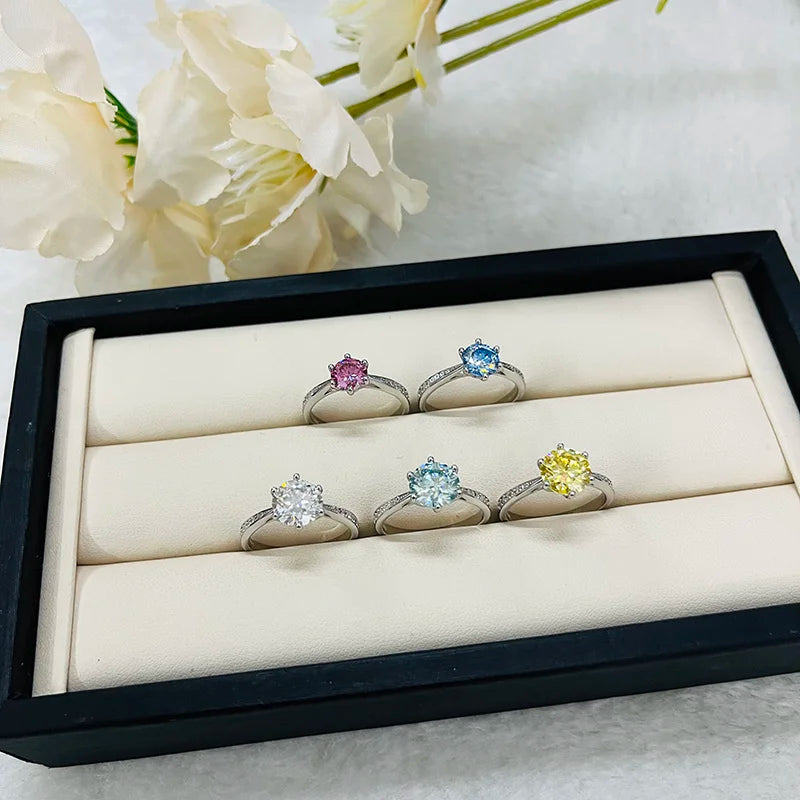 JoyceJelly Green Moissanite Ring For Women Solid 925 Sterling Silver Round Moissanite Bridal Female Engagement Wedding Jewerly