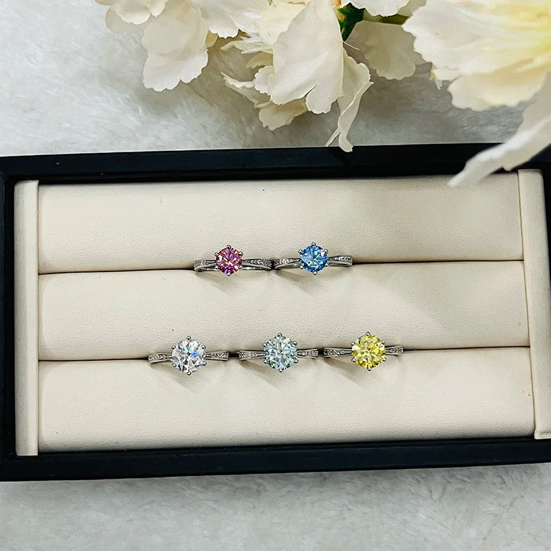 JoyceJelly Green Moissanite Ring For Women Solid 925 Sterling Silver Round Moissanite Bridal Female Engagement Wedding Jewerly