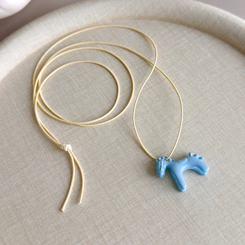 Minimalism Enamel Drip Glaze Colorful Horse Pendant Long Necklace Adjustable Sweater Chain Simple Jewelry Accessories Gifts