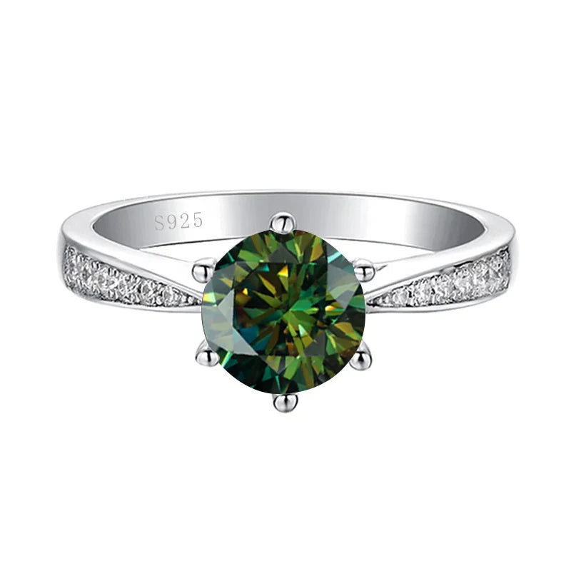 JoyceJelly Green Moissanite Ring For Women Solid 925 Sterling Silver Round Moissanite Bridal Female Engagement Wedding Jewerly