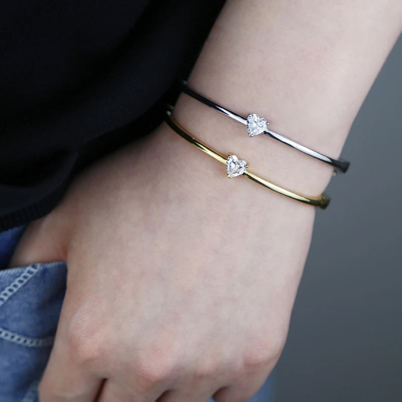 Minimalism Geometric Bangles for Women Heart Marquise Drop Rectangle Cubic Zircon Gold Silver Color Fashion Jewelry for Party