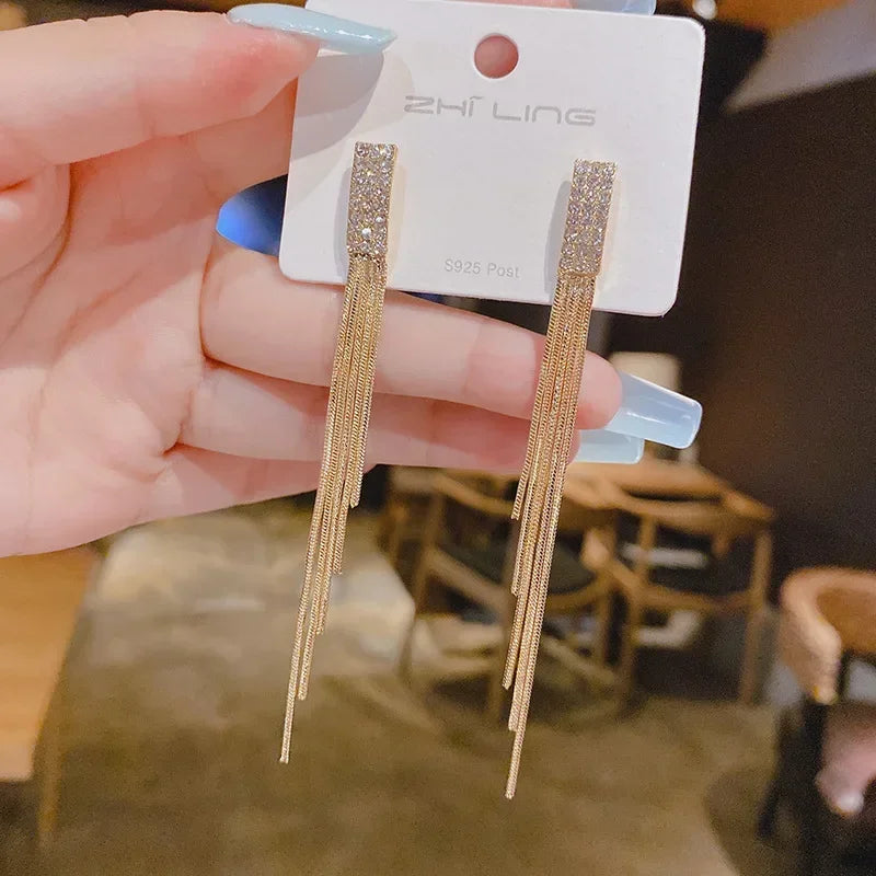 Minimalism Design Double Layered Tassel Chain Earrings for Women Shiny Gold Color Simple Ear Line Cartilage Jewelry Wholesale