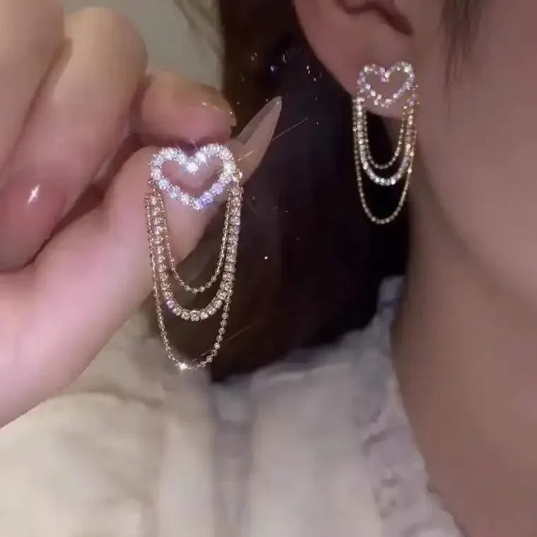 Minimalism Design Double Layered Tassel Chain Earrings for Women Shiny Gold Color Simple Ear Line Cartilage Jewelry Wholesale
