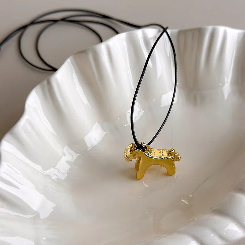 Minimalism Enamel Drip Glaze Colorful Horse Pendant Long Necklace Adjustable Sweater Chain Simple Jewelry Accessories Gifts