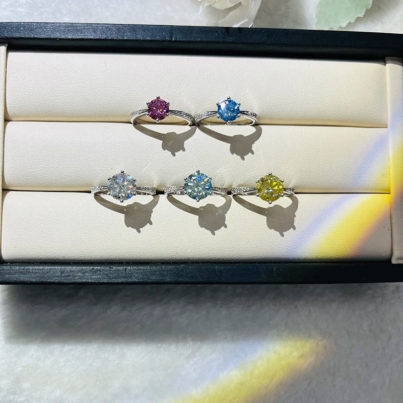 JoyceJelly Green Moissanite Ring For Women Solid 925 Sterling Silver Round Moissanite Bridal Female Engagement Wedding Jewerly