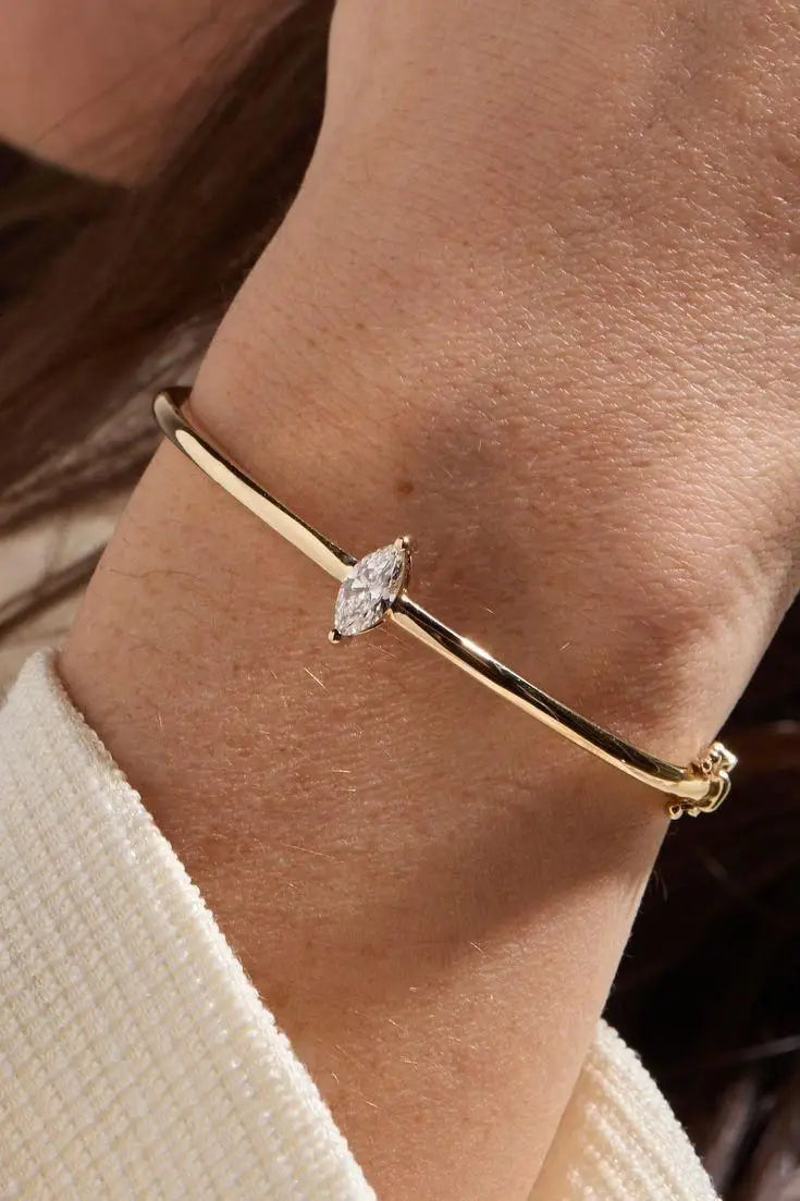 Minimalism Geometric Bangles for Women Heart Marquise Drop Rectangle Cubic Zircon Gold Silver Color Fashion Jewelry for Party