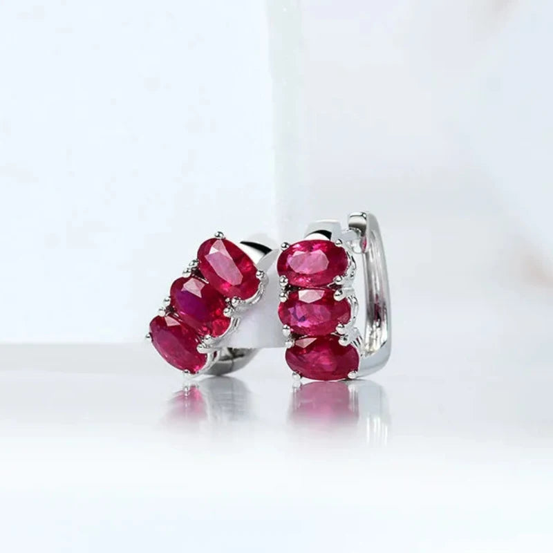 Minimalist design Silver inlay ruby hoop earrings for women Couple neutral style exquisite charm Banquet Party Jewelry new in