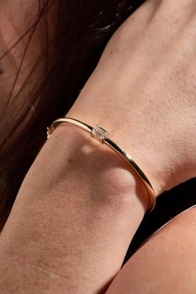 Minimalism Geometric Bangles for Women Heart Marquise Drop Rectangle Cubic Zircon Gold Silver Color Fashion Jewelry for Party