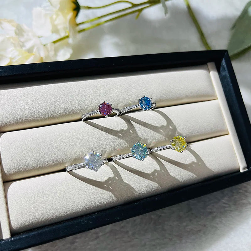 JoyceJelly Green Moissanite Ring For Women Solid 925 Sterling Silver Round Moissanite Bridal Female Engagement Wedding Jewerly
