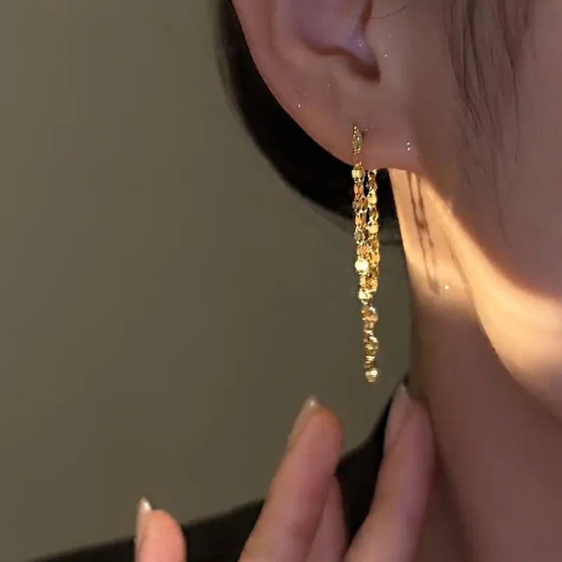 Minimalism Design Double Layered Tassel Chain Earrings for Women Shiny Gold Color Simple Ear Line Cartilage Jewelry Wholesale