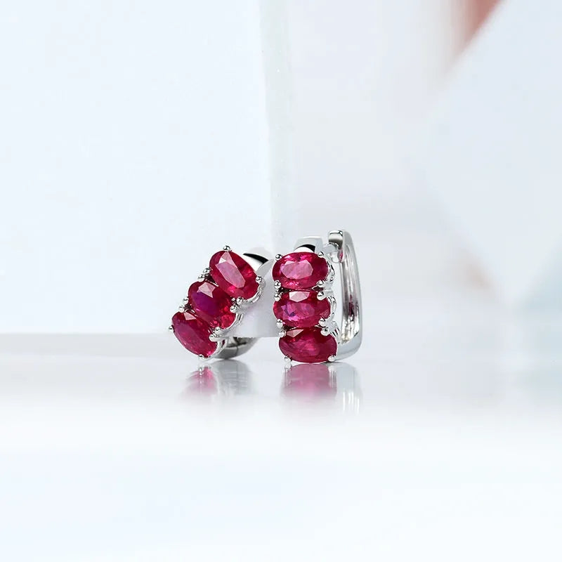 Minimalist design Silver inlay ruby hoop earrings for women Couple neutral style exquisite charm Banquet Party Jewelry new in