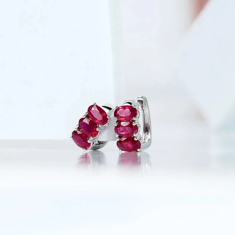 Minimalist design Silver inlay ruby hoop earrings for women Couple neutral style exquisite charm Banquet Party Jewelry new in