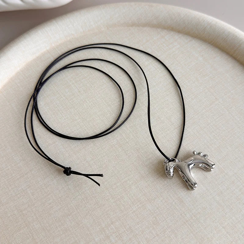 Minimalism Enamel Drip Glaze Colorful Horse Pendant Long Necklace Adjustable Sweater Chain Simple Jewelry Accessories Gifts