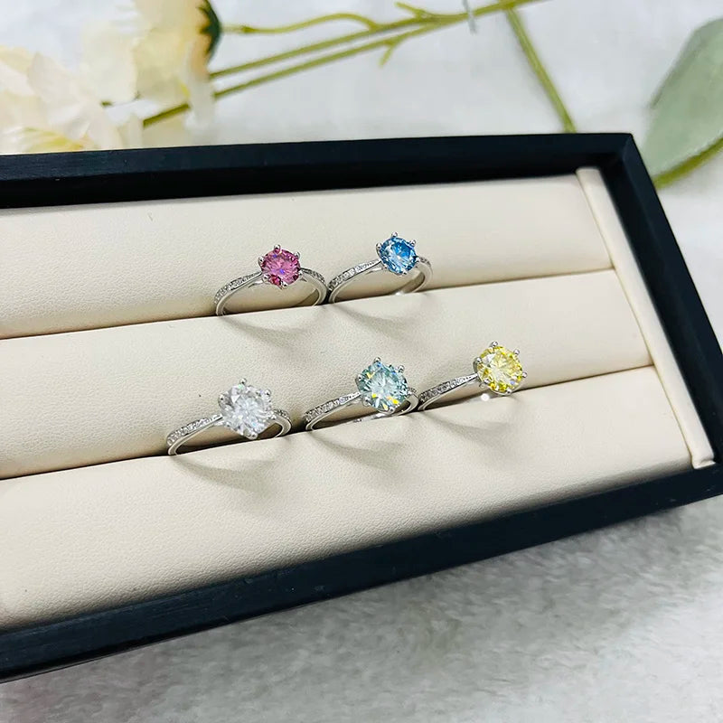JoyceJelly Green Moissanite Ring For Women Solid 925 Sterling Silver Round Moissanite Bridal Female Engagement Wedding Jewerly