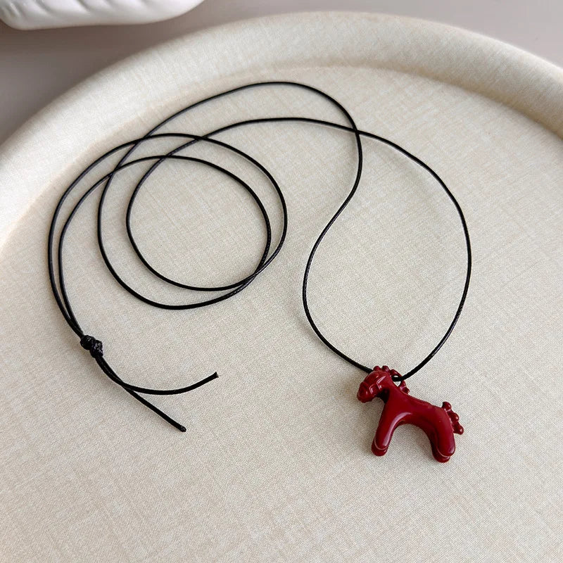 Minimalism Enamel Drip Glaze Colorful Horse Pendant Long Necklace Adjustable Sweater Chain Simple Jewelry Accessories Gifts