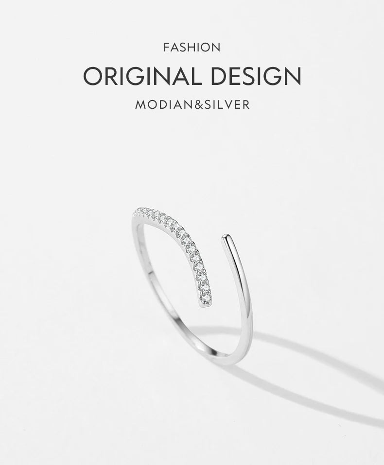 MODIAN Minimalism 925 Sterling Silver Line Thin CZ Opening Size Finger Ring Classic Luxury Stackable Jewelry For Women Gifts